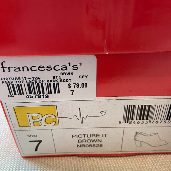 CLOSE OUT SALE!BC Footwear Picture It Brown Peep Toe Lace-Up Back Booties Size 7 - Picture 9 of 12